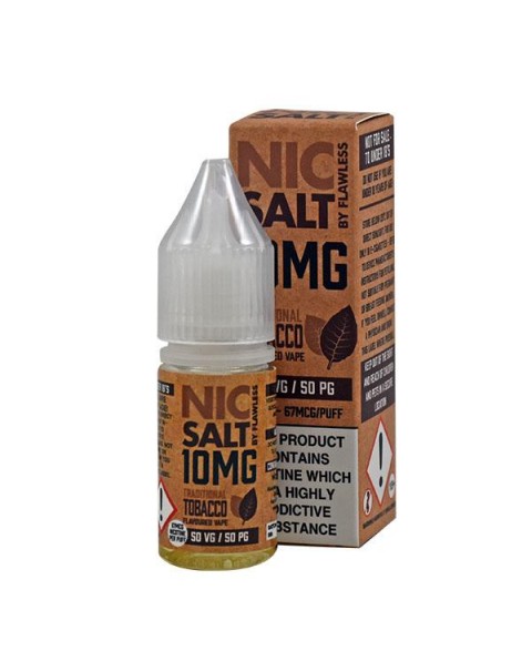 Flawless Traditional Tobacco 10mg 10ml Nic Salt E-Liquid